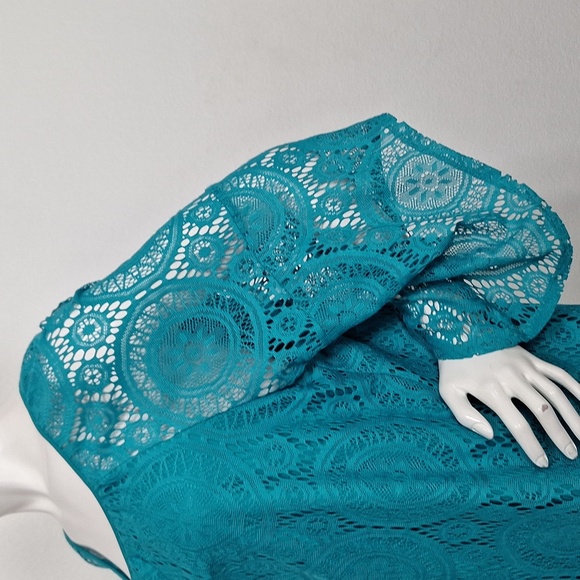 Tacera Bohemian Teal Lace Big Bell Sleeve Fairy Relaxed Fit Shift Dress Size 1X - Picture 11 of 15